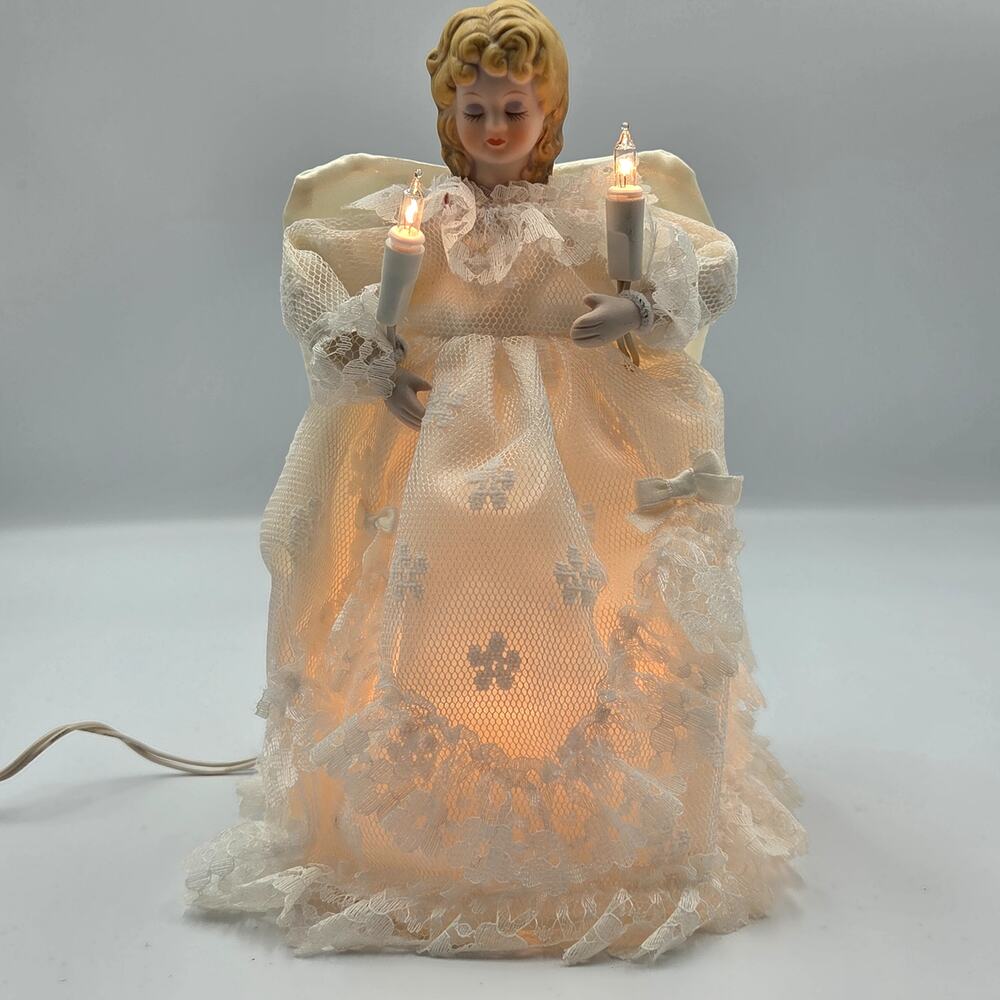 Vintage 70's Porcelain Angel Lighted Tree Topper 10"  Adorable! *READ